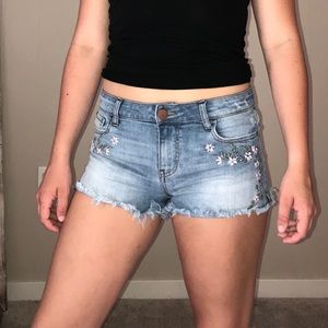 Embroidered Denim Shorts